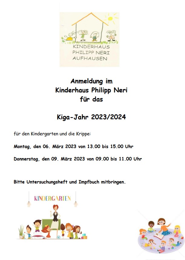 Anmeldung im Kinderhaus Philipp Neri für das Kiga-Jahr 2023/2024